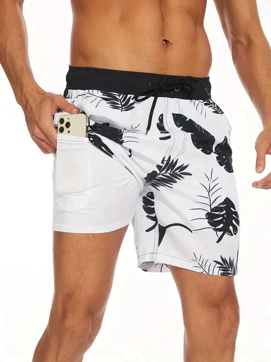 Acwulf | Schwarze Flamingo AquaFlex-Badeshorts