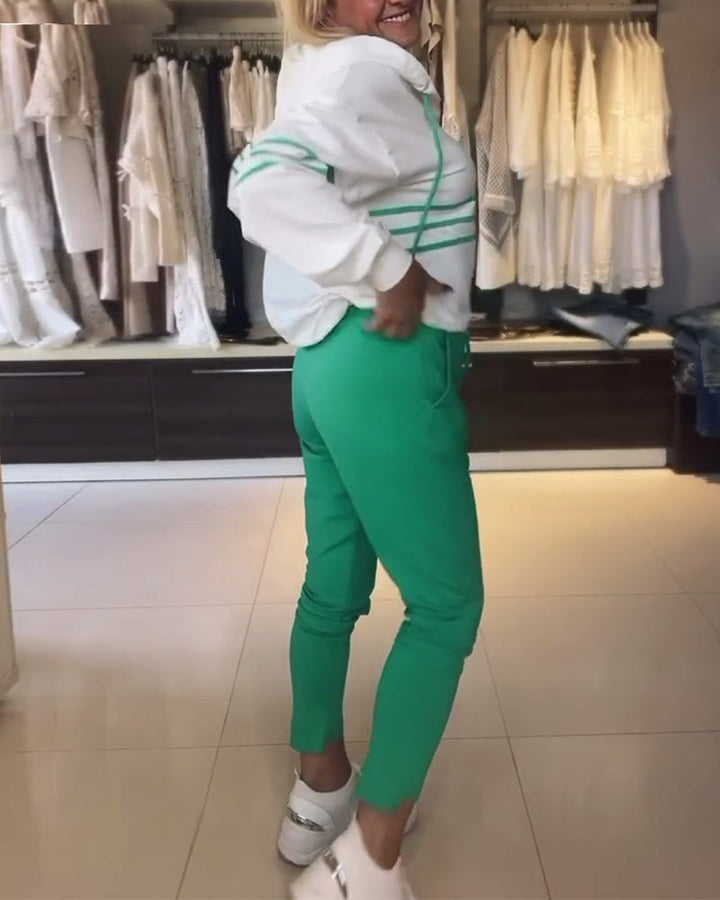 Ilena | Gestreifte Hose und Kapuzenjacke im Set