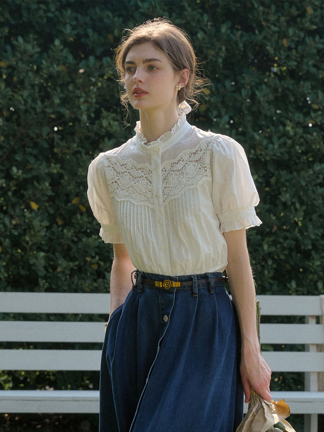 Thymiane | Spitzen Bluse Kurzarm