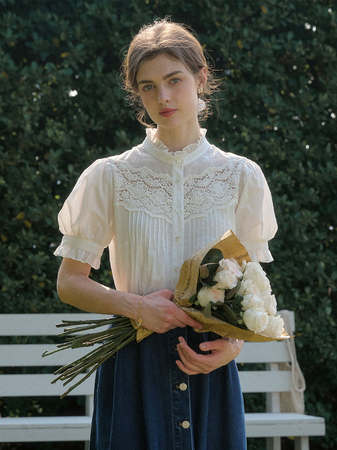 Thymiane | Spitzen Bluse Kurzarm