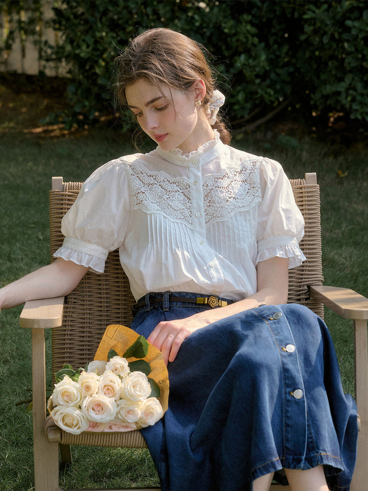 Thymiane | Spitzen Bluse Kurzarm