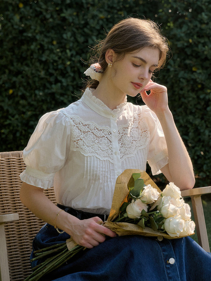 Thymiane | Spitzen Bluse Kurzarm