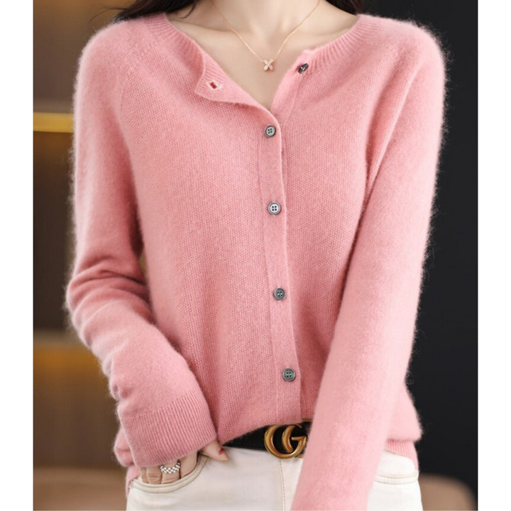 Abigail | Wolle Damen Strickjacke mit O-Ausschnitt