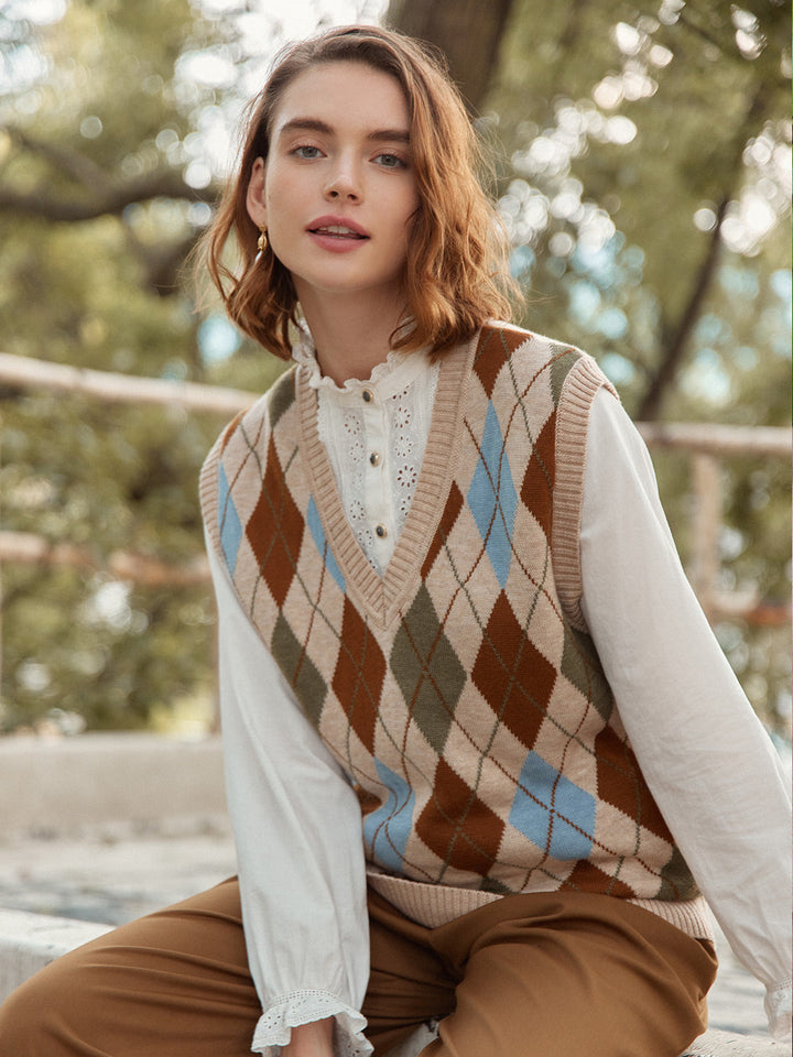 Yesim | Argyle Strickweste Damen