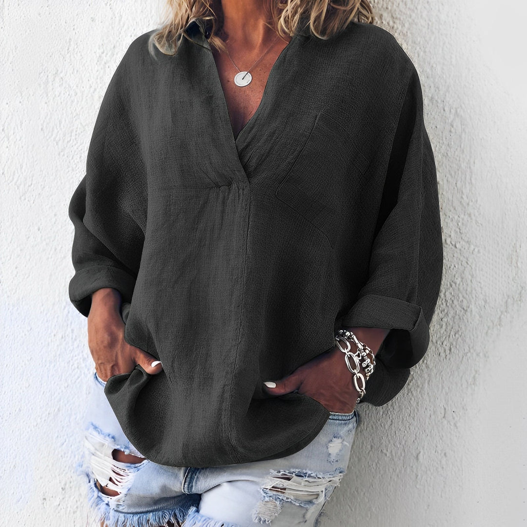Fiorelle | Oversize Damenbluse mit V-Ausschnitt