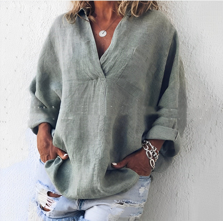 Fiorelle | Oversize Damenbluse mit V-Ausschnitt