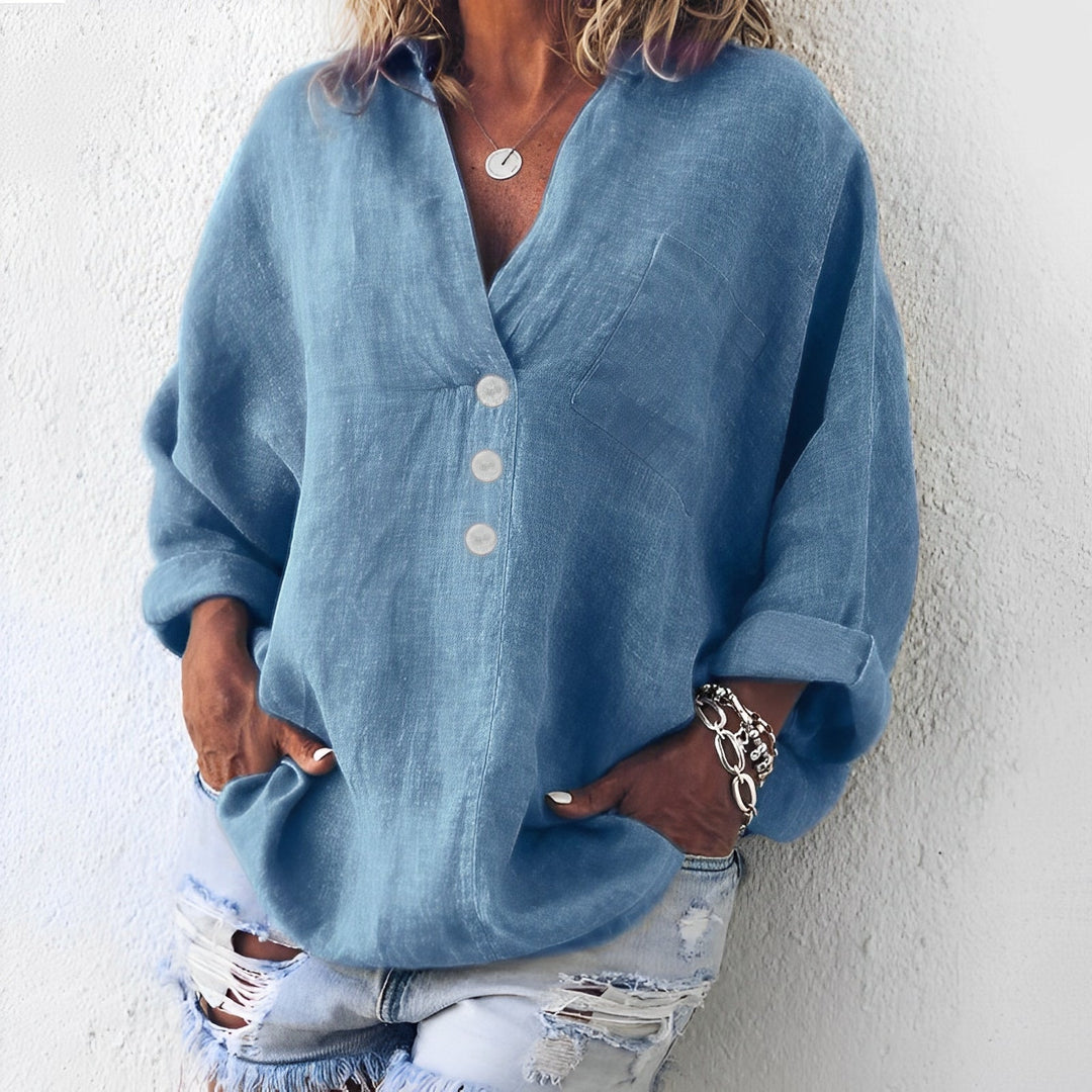 Fiorelle | Oversize Damenbluse mit V-Ausschnitt