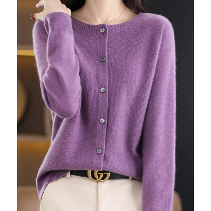 Abigail | Wolle Damen Strickjacke mit O-Ausschnitt