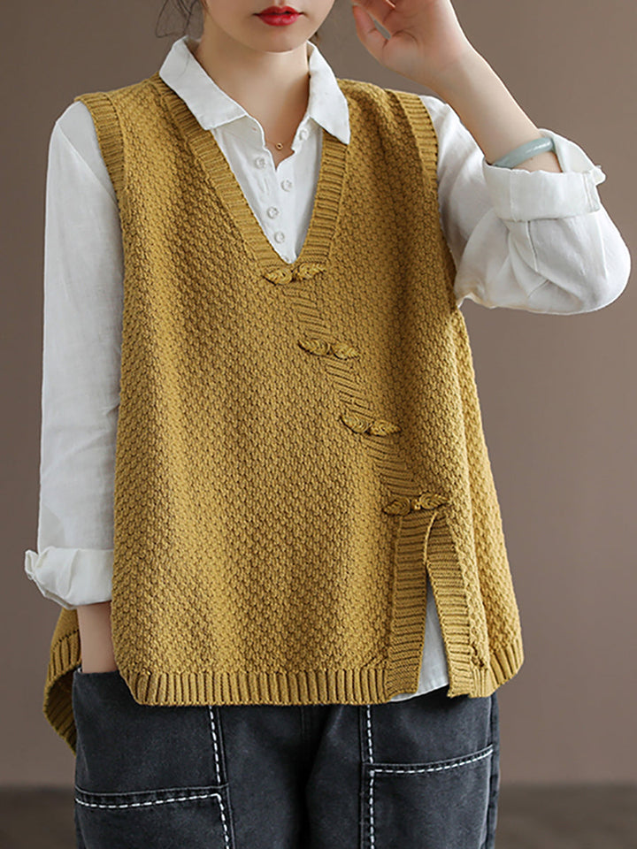 Lilwen | Damen Knopfleiste Strickweste Weste Pullover