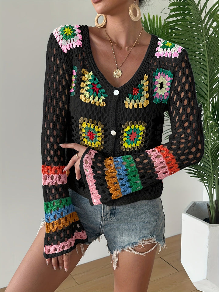Quessara | Bunter Boho-Häkelpullover