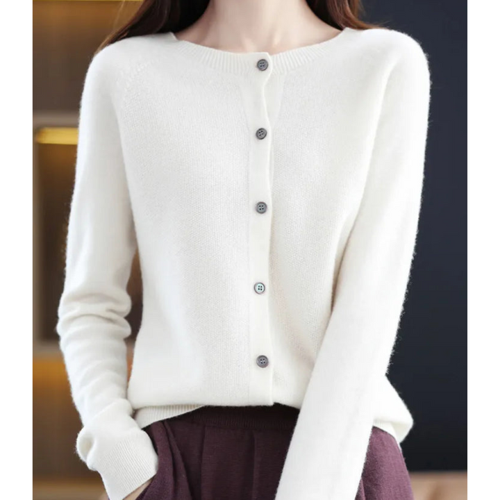 Abigail | Wolle Damen Strickjacke mit O-Ausschnitt