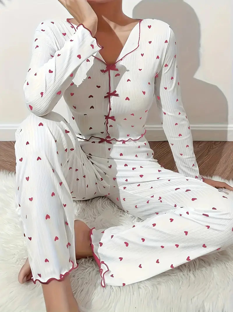Vaelia | Geripptes Herzchen-Pyjama-Set