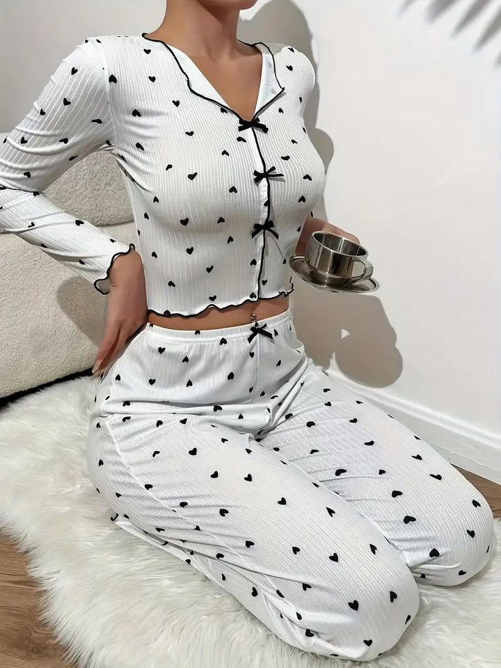 Vaelia | Geripptes Herzchen-Pyjama-Set