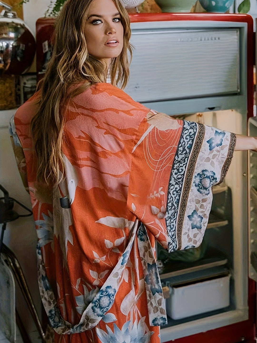 Patrizia | Langer Kimono mit Blumen