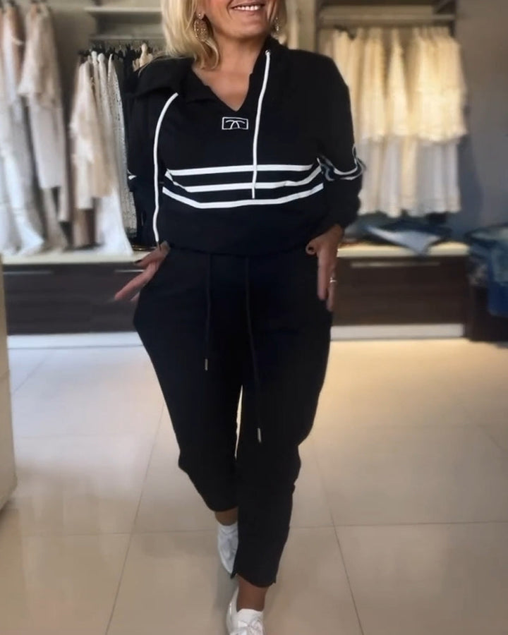 Ilena | Gestreifte Hose und Kapuzenjacke im Set