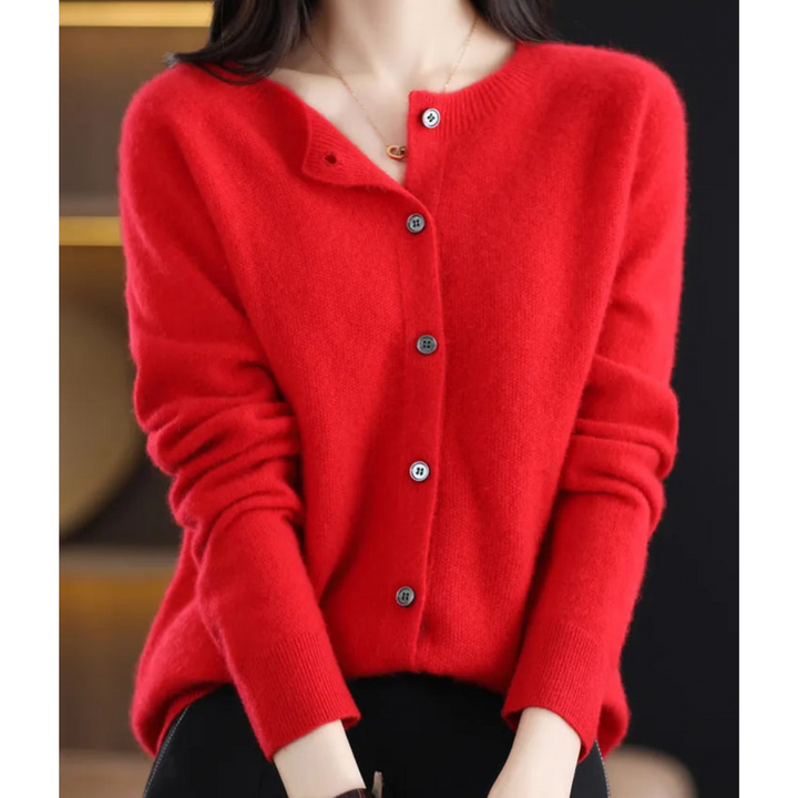 Abigail | Wolle Damen Strickjacke mit O-Ausschnitt