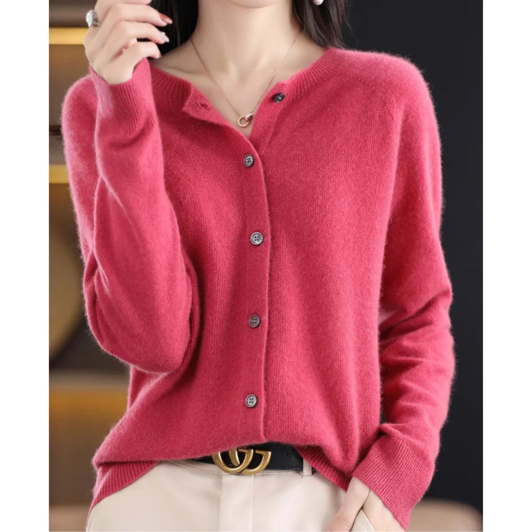 Abigail | Wolle Damen Strickjacke mit O-Ausschnitt