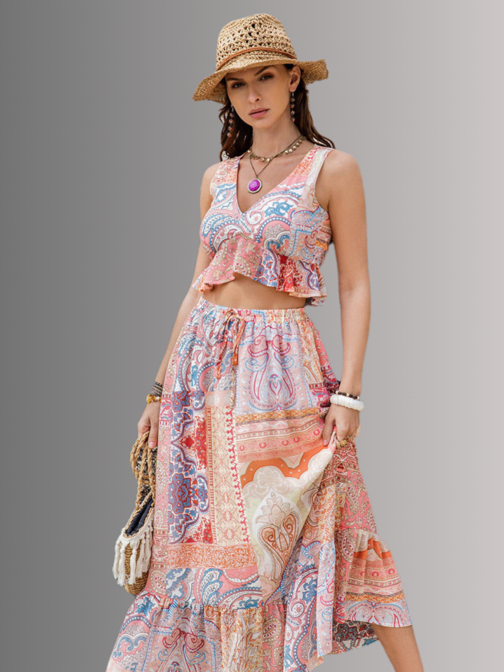Ravira | Boho Set mit Rock & Top