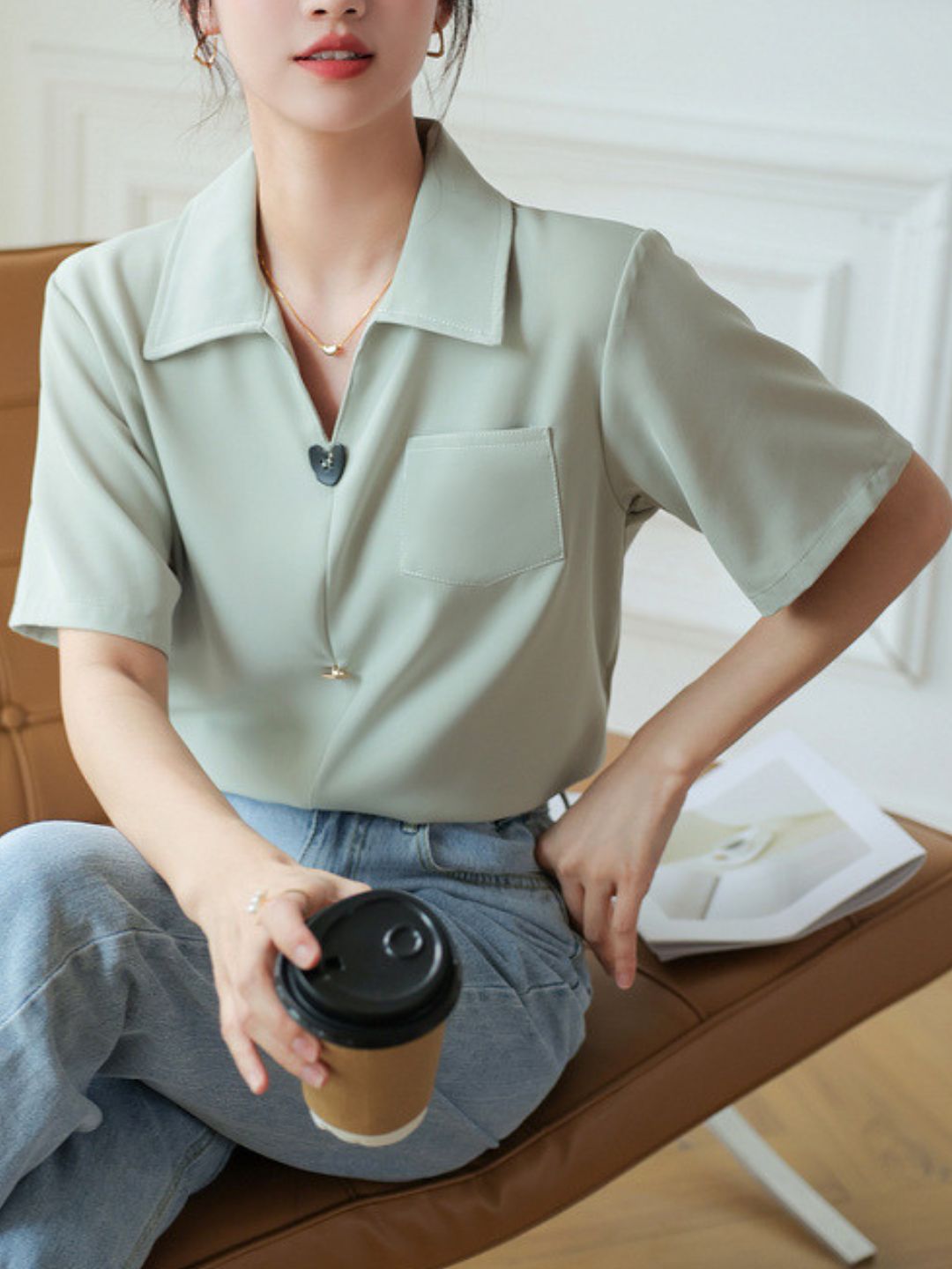Maelis | Kurzärmlige Bluse mit V-Ausschnitt