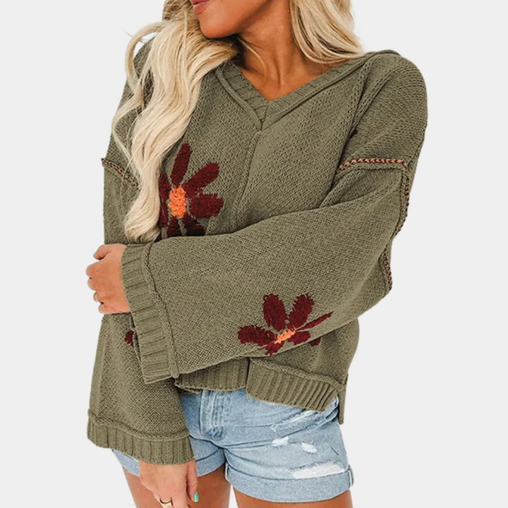 Alora | Floraler Strickpullover Damen
