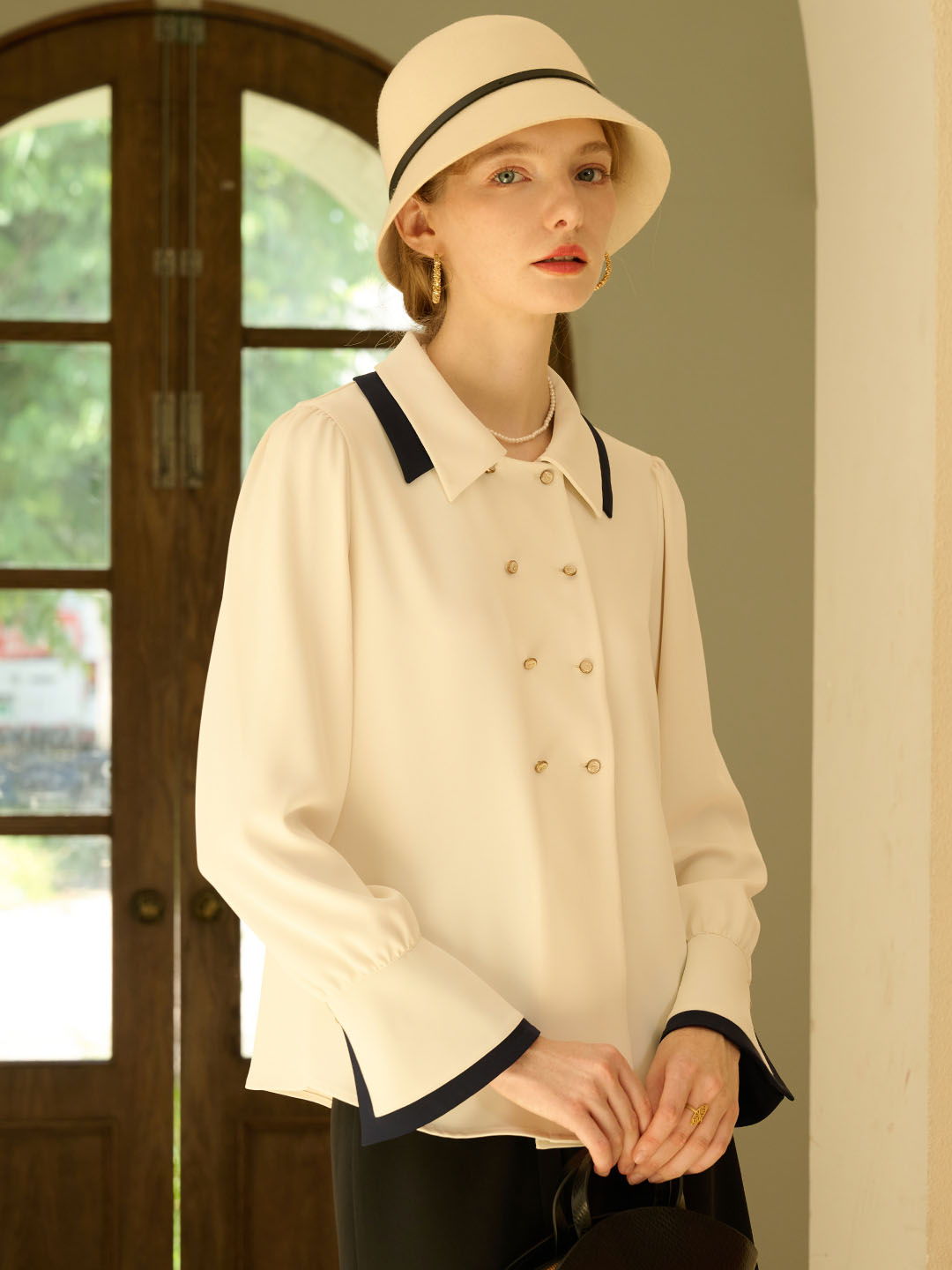 Verina | Vintage Kontrast Bluse