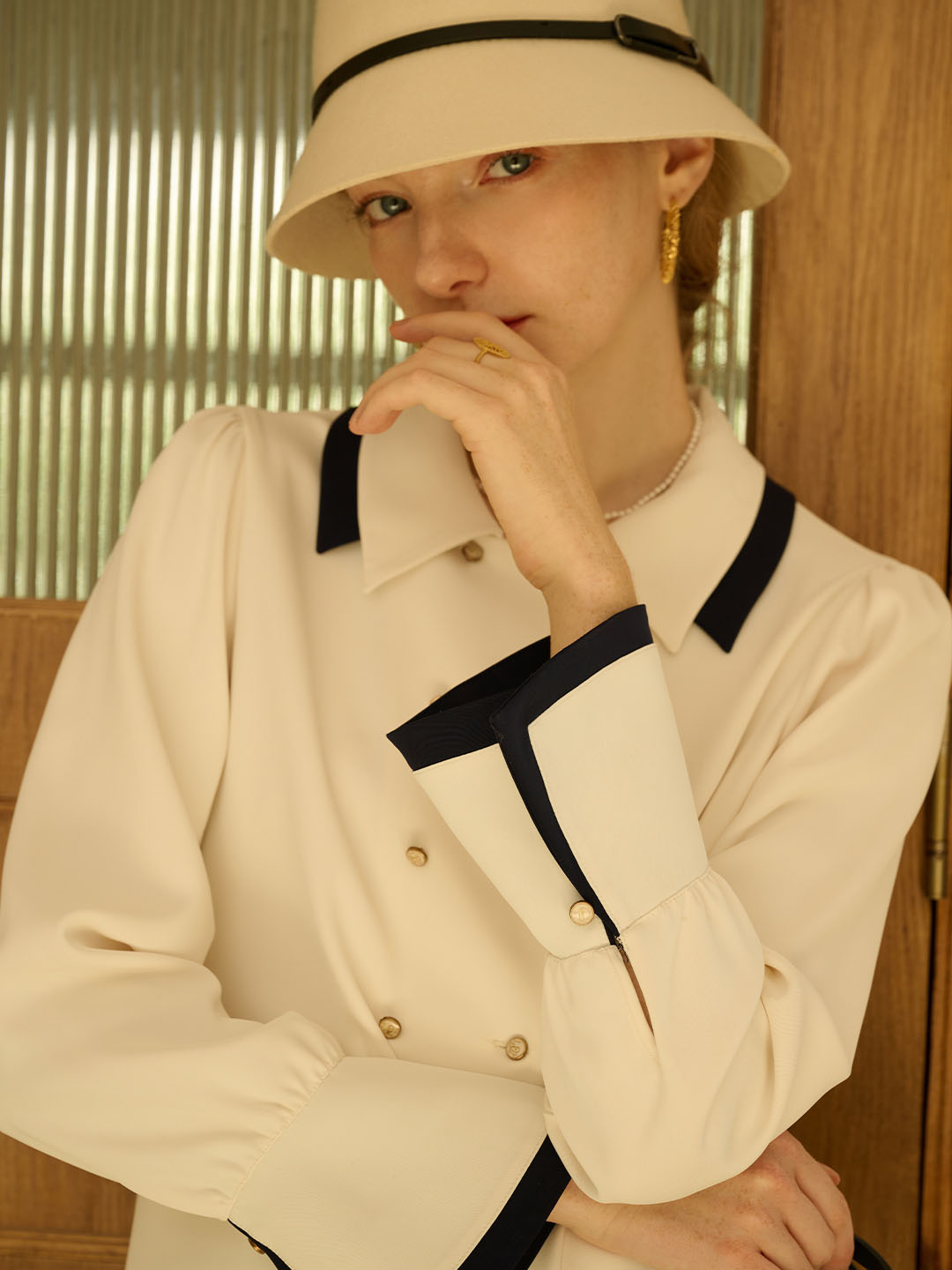 Verina | Vintage Kontrast Bluse