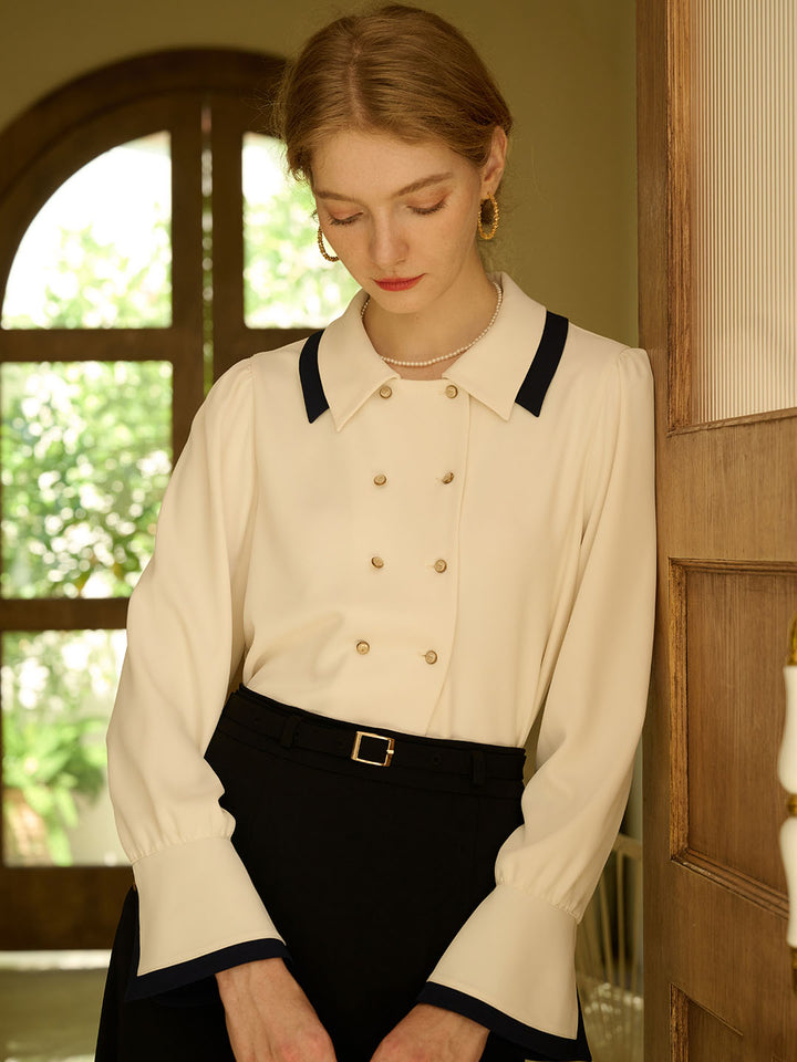 Verina | Vintage Kontrast Bluse