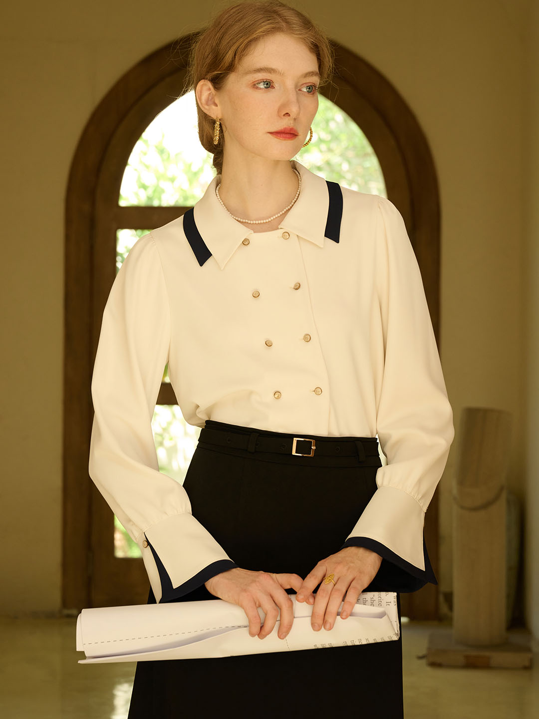 Verina | Vintage Kontrast Bluse