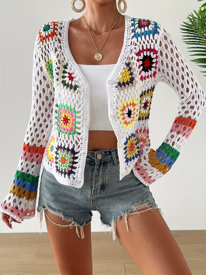 Quessara | Bunter Boho-Häkelpullover