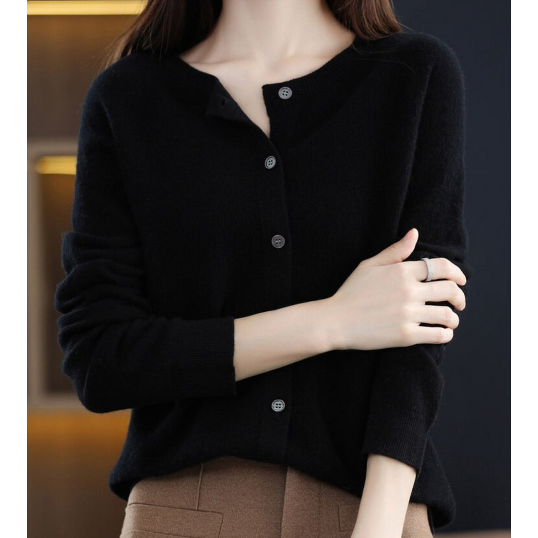 Abigail | Wolle Damen Strickjacke mit O-Ausschnitt
