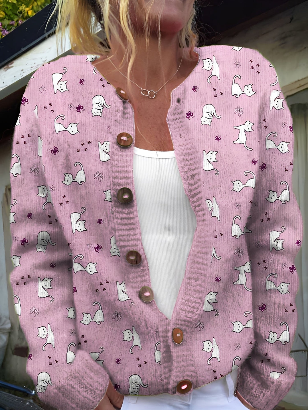 Kaitlyn | Strickcardigan mit Katzenmuster