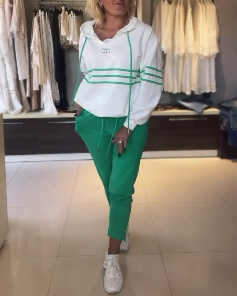 Ilena | Gestreifte Hose und Kapuzenjacke im Set