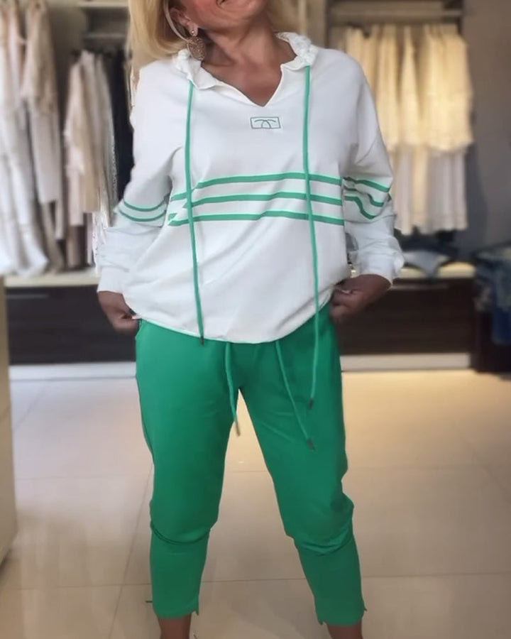 Ilena | Gestreifte Hose und Kapuzenjacke im Set