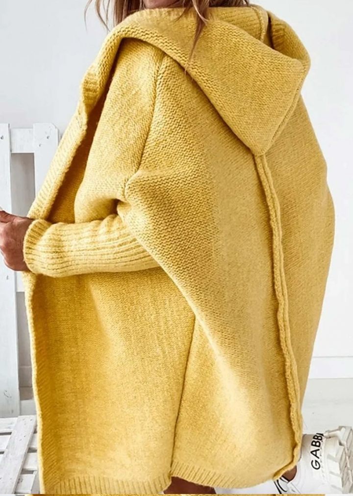 Leota | Elegante lange Strickjacke mit Kapuze für Frauen