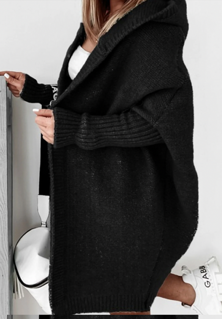 Leota | Elegante lange Strickjacke mit Kapuze für Frauen