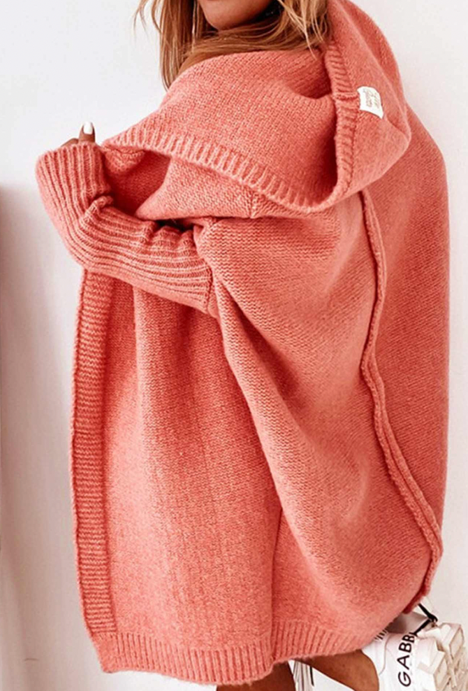 Leota | Elegante lange Strickjacke mit Kapuze für Frauen