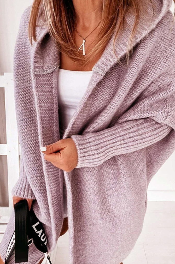 Leota | Elegante lange Strickjacke mit Kapuze für Frauen
