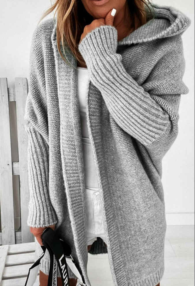 Leota | Elegante lange Strickjacke mit Kapuze für Frauen