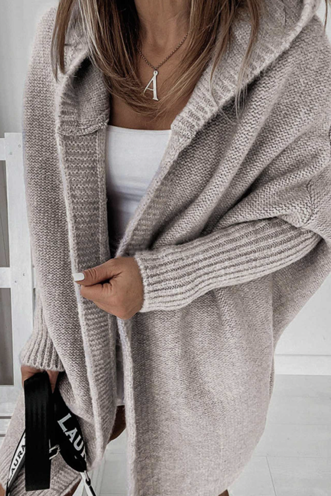 Leota | Elegante lange Strickjacke mit Kapuze für Frauen