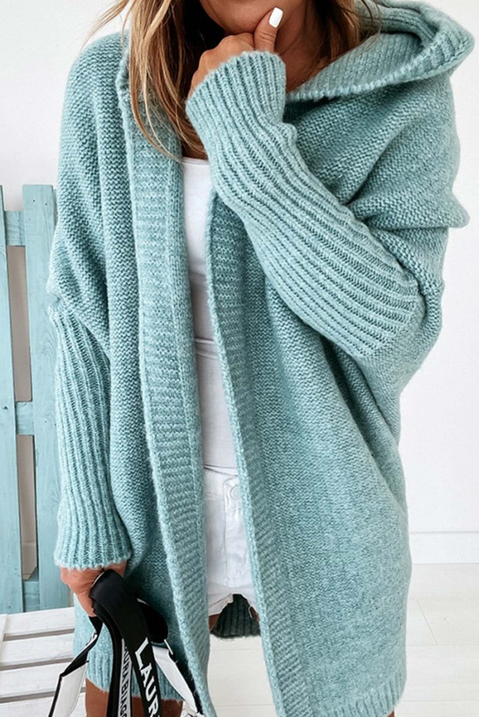 Leota | Elegante lange Strickjacke mit Kapuze für Frauen