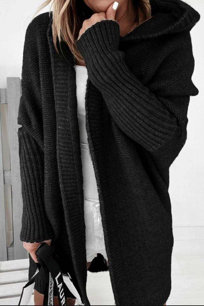 Leota | Elegante lange Strickjacke mit Kapuze für Frauen