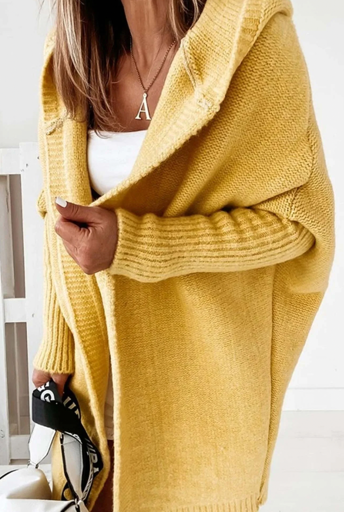 Leota | Elegante lange Strickjacke mit Kapuze für Frauen