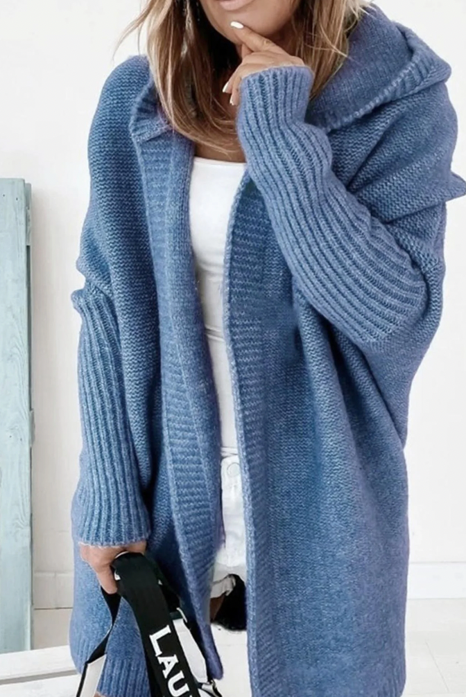 Leota | Elegante lange Strickjacke mit Kapuze für Frauen