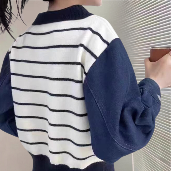 Ronia | Modischer Pullover mit Ärmeln aus Denim für Frauen