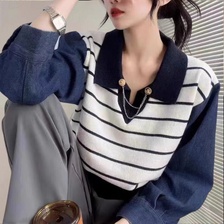 Ronia | Modischer Pullover mit Ärmeln aus Denim für Frauen