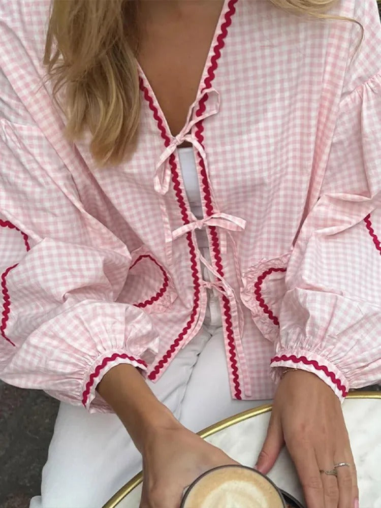 Yola | Gingham Bluse mit Herzdetails