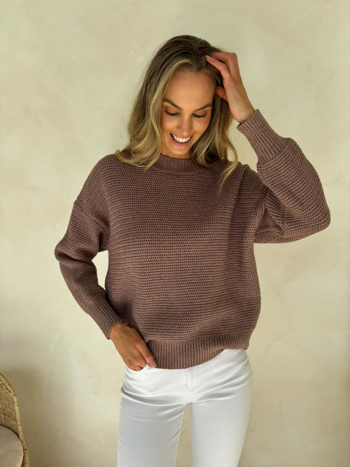 Olivara | Grobstrickpullover Damen Braun