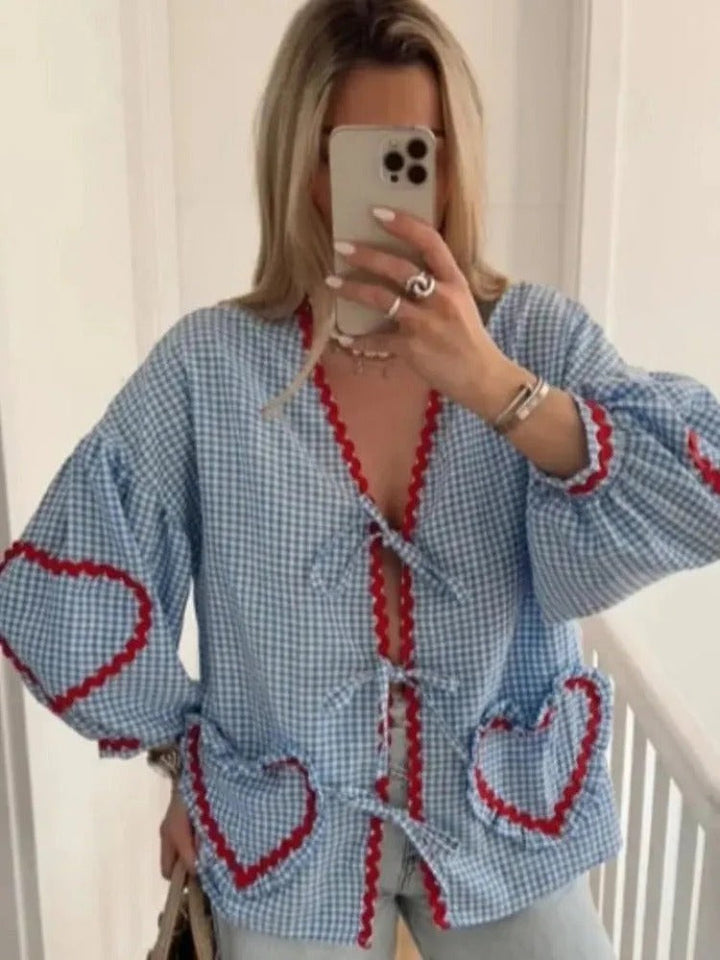Yola | Gingham Bluse mit Herzdetails