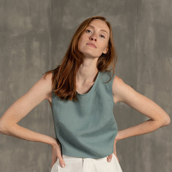 Caecilia | Leinen Cross-Back Crop Top