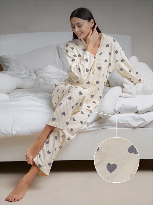 Melian | Herzchen Waffel-Strick Pyjama Set